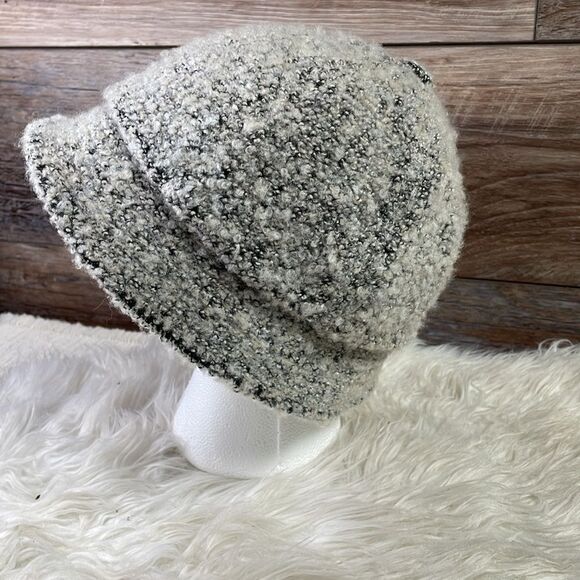 August Ladies Bucket Style Fuzzy Polyester Hat, Gray and Black - Picture 3 of 8
